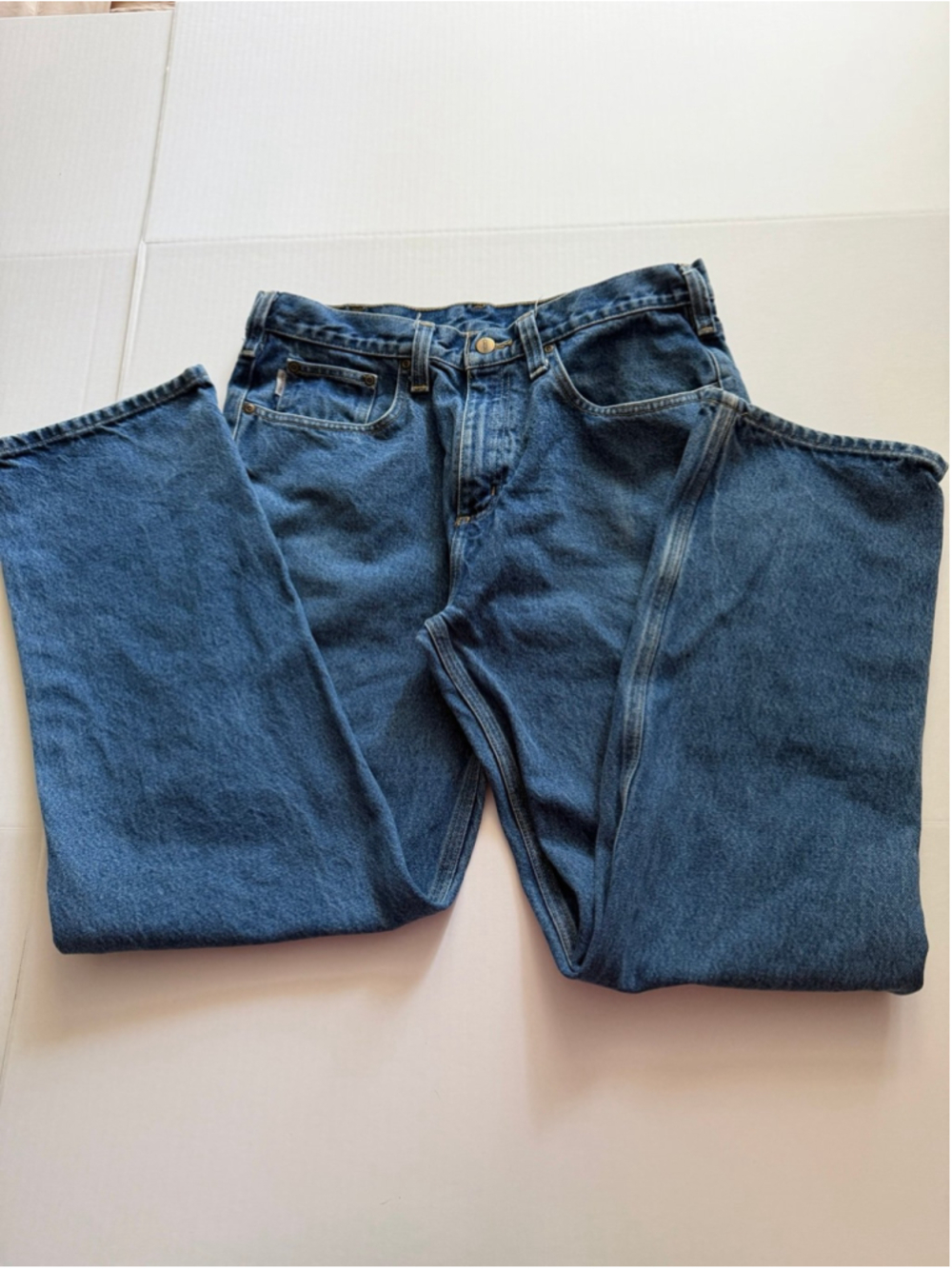 Carhartt blue denim relaxed-fit work jeans straight leg 34x32